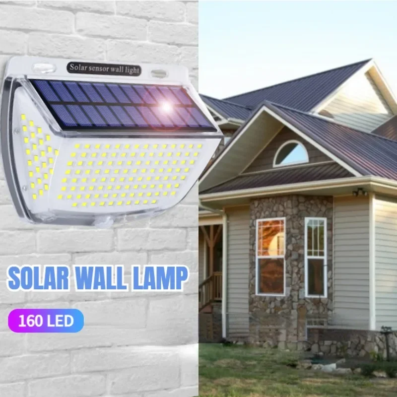 

160 LED Solar Wall Lights Motion Sensor Fence 3 Modes Waterproof outdoor led Lamp For Yard Lawn Driveway Garden FLSTAR FIRE