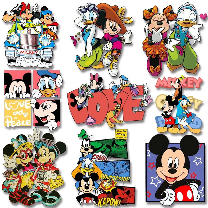 Mickey Minnie Cartoon Stickers Iron on transfers Heat Transfer Printings for Clothes T-shirts Bright ColorsHoodies