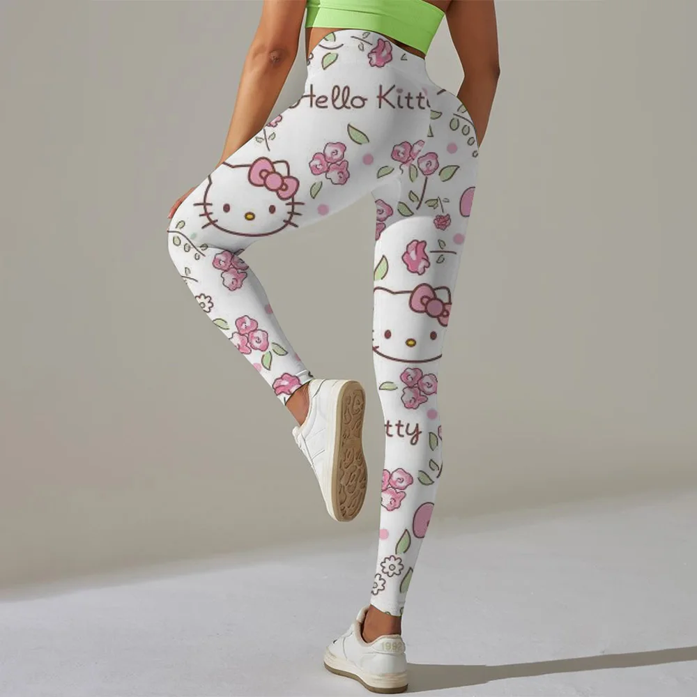 Olá kitty impressão calças de yoga ginásio leggings mulheres menina fitness macio collants cintura alta elástica respirável sem t linha calças esportivas