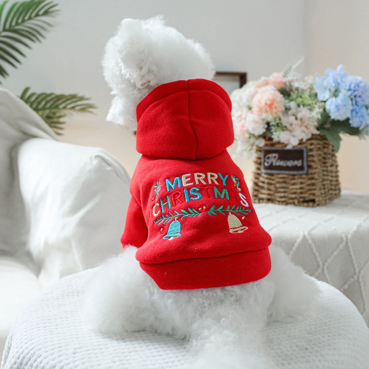 1PC Pet Clothing Christmas Bell Hooded Hoodie Red Spring and Autumn Hoodie Coat Suitable for Small and Medium sized Dogs