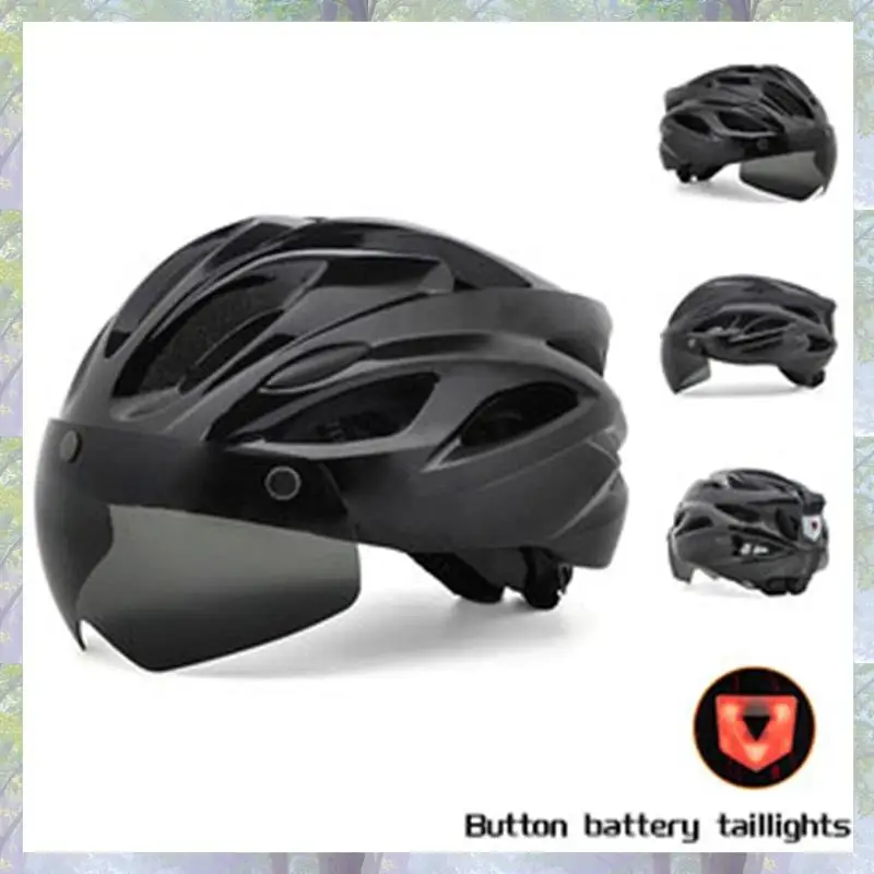 خوذة دراجة خوذة ركوب الدراجات مع نظارات الضوء الخلفي خوذة الدراجة الجبلية القابلة للتعديل للبالغين من الرجال والنساء باللون الأسود