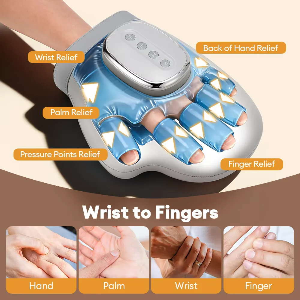 Airbag Compression Hand Massager Electric Vibration Glove Full Palm Wrap Massage for Men Women Cordless
