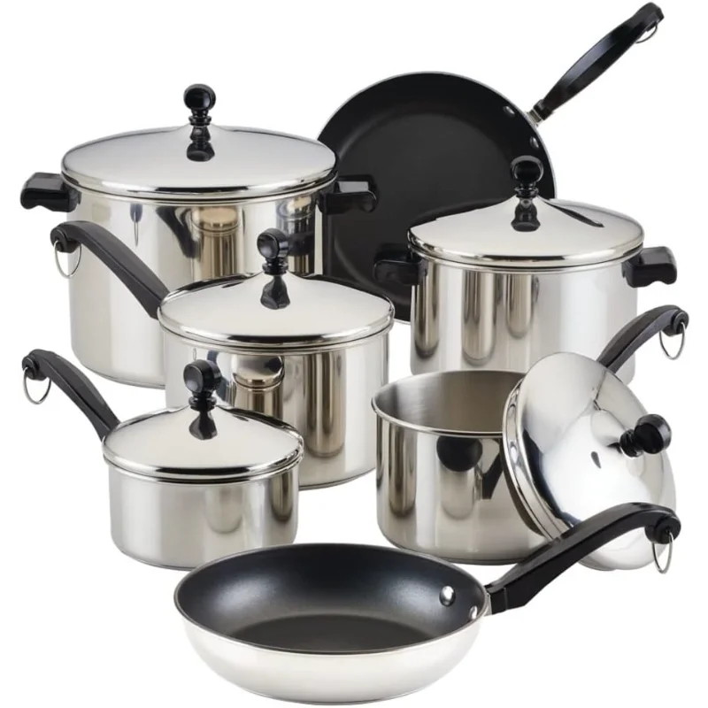 

Farberware Classic Stainless Steel Cookware Pots and Pans Set, 15-Piece,50049,Silver