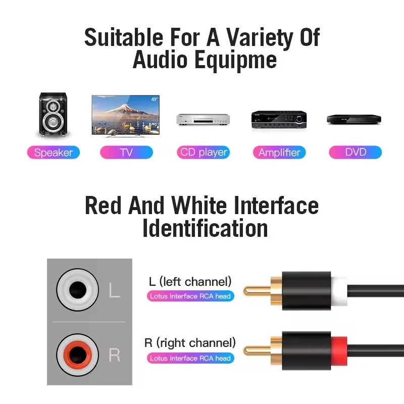 المزدوج كابل RCA HIFI ستيريو 2 RCA إلى 2 RCA ذكر إلى ذكر Aux سلك الصوت ل HDTV المسرح المنزلي DVD مكبر للصوت RCA كابلات مطلية بالذهب