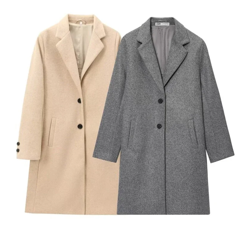 

Зимний женский плащ из искусственной шерсти, повседневный воротник с лацканами, теплое толстое длинное пальто, элегантное женское пальто с длинными рукавами, модная шикарная уличная одежда