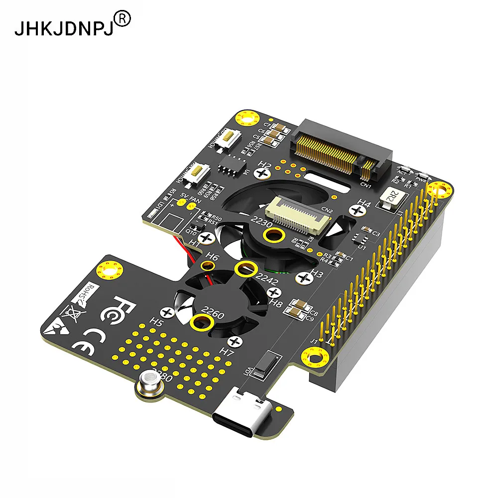 

3 in 1 Combo M.2 NVMe SSD to PCI-e Adapter with dual cooler fans for Raspberry Pi 5