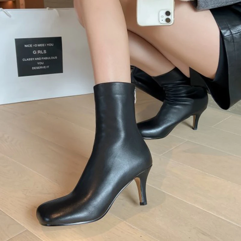 Women's Real Leather Ankle Boots - Stylish High Heels 34-40