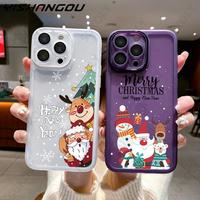 Christmas Case For iPhone 15 14 Pro Max 12 13 Pro Max 11 16 Luxury Lens Protector Shockproof Soft Cover Santa Claus Elk Snowman