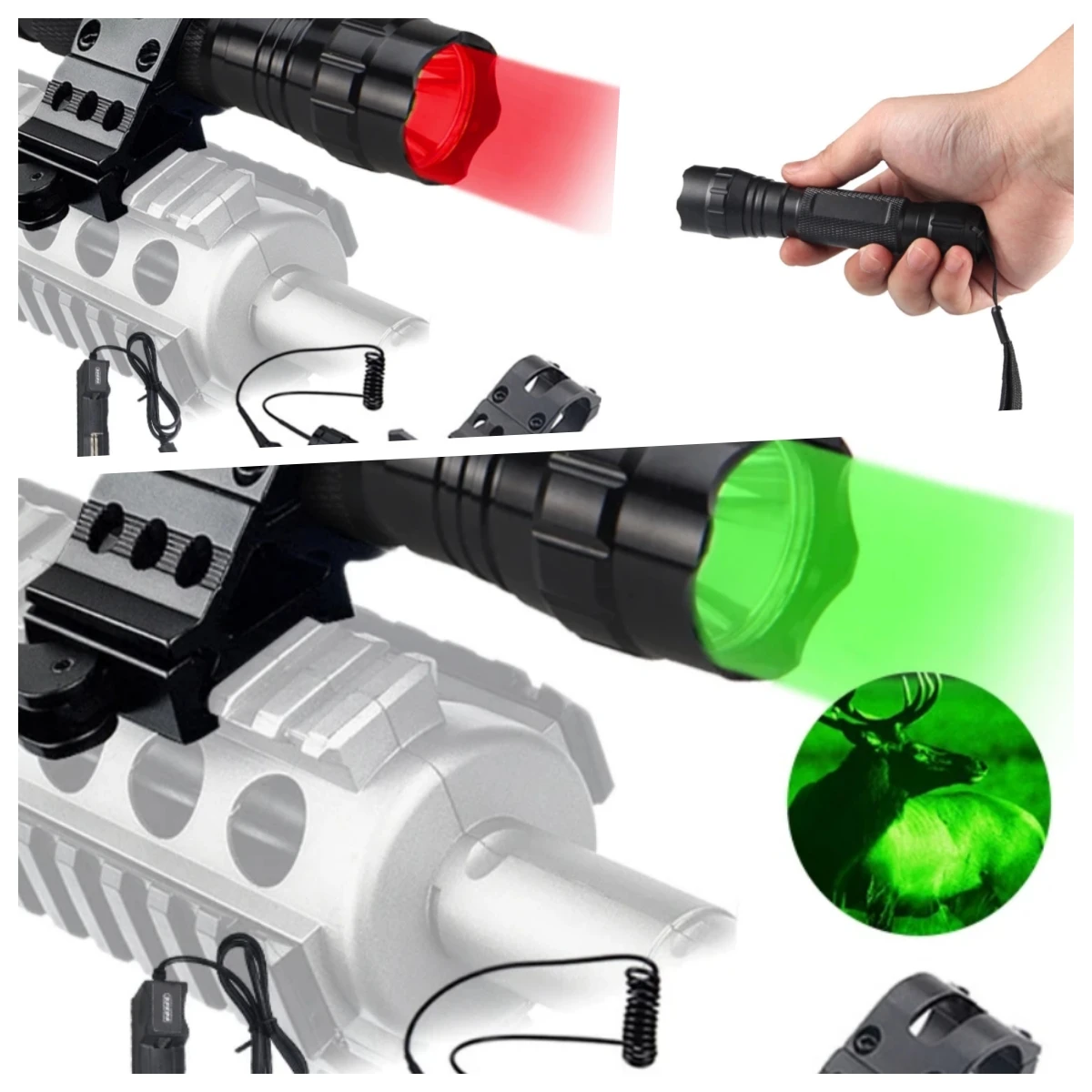 Multi functional flashlight for outdoor patrol strong white light red light green light optional convenient flashlight