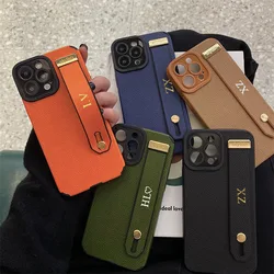 Personalise Gold Initial Letters Leather PU Wristband Cases For Iphone 15 14 11 12 13 Pro Max 16 pro promax  Luxury Soft Covers