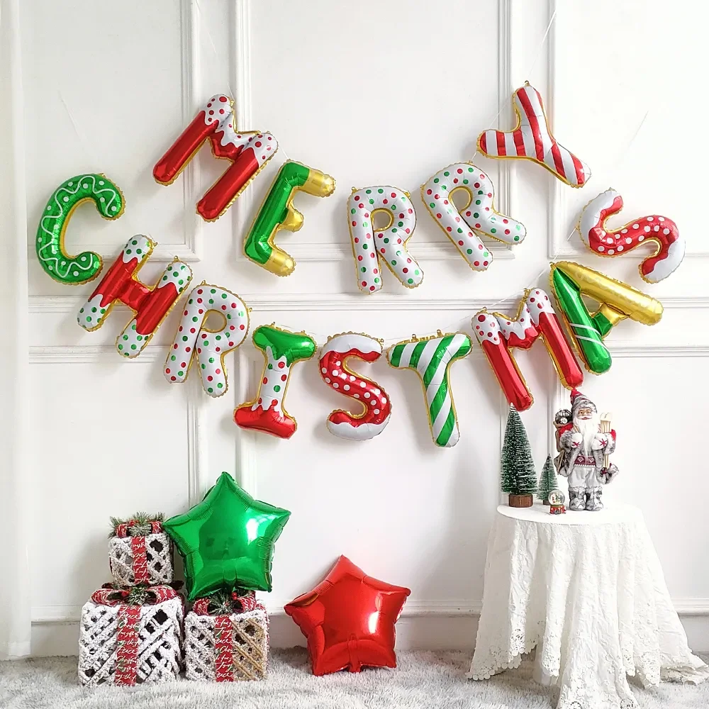 

16inch Merry Christmas Letter Foil Balloon Colorful Letter Balloon Happy New Year Banner Christmas Party Deco Ornament 2024