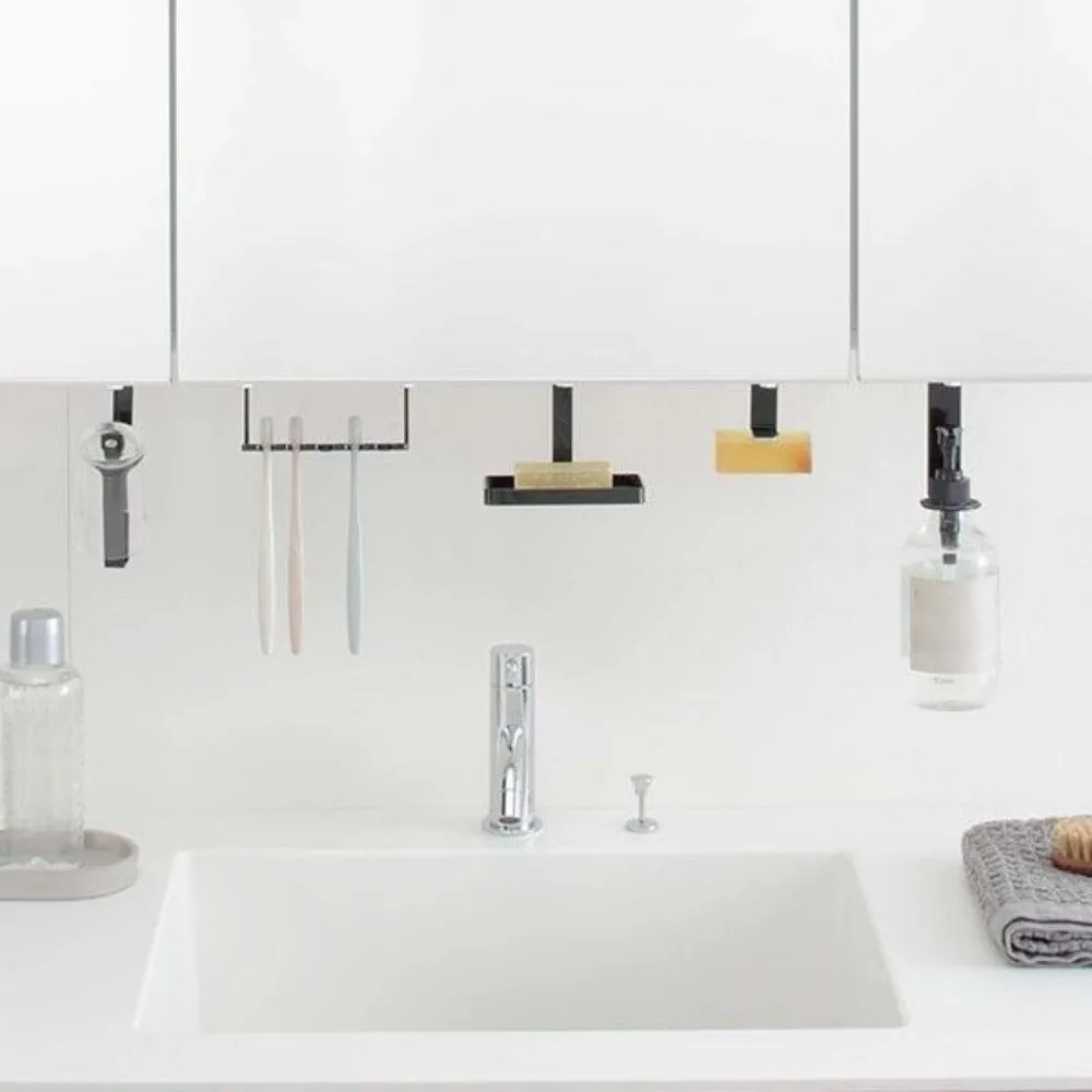 

Carbon Steel No-Drill Toothbrush Holder Wall Mounted Stable Toothbrush Storage Rack Black/White Space Saving Razor Storage Rack