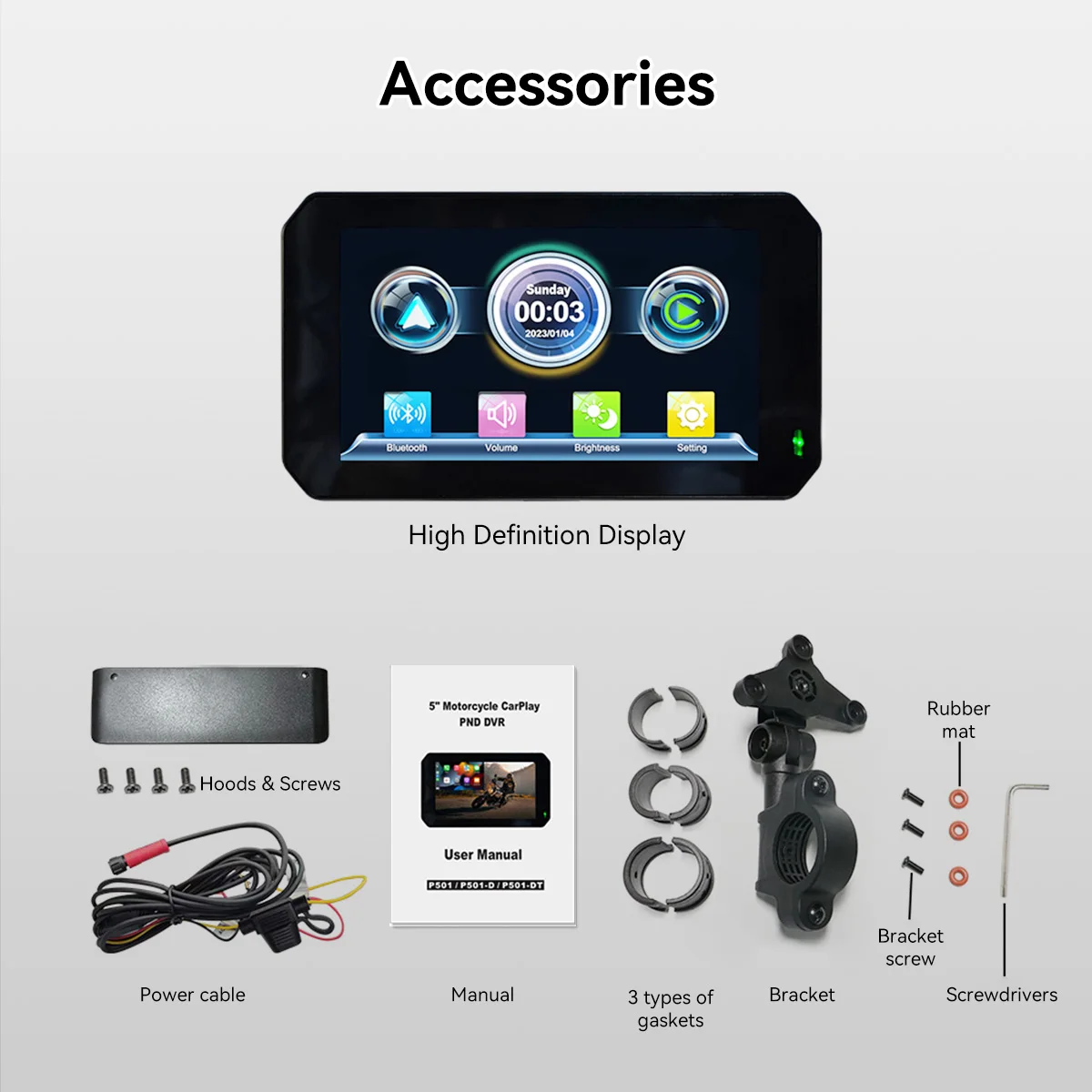 Motorcycle Upgrade Portable Wireless Apple Carplay & Android Navigation GPS 5Inch IPS Touch Screen,  Waterproof IP6,Support Siri