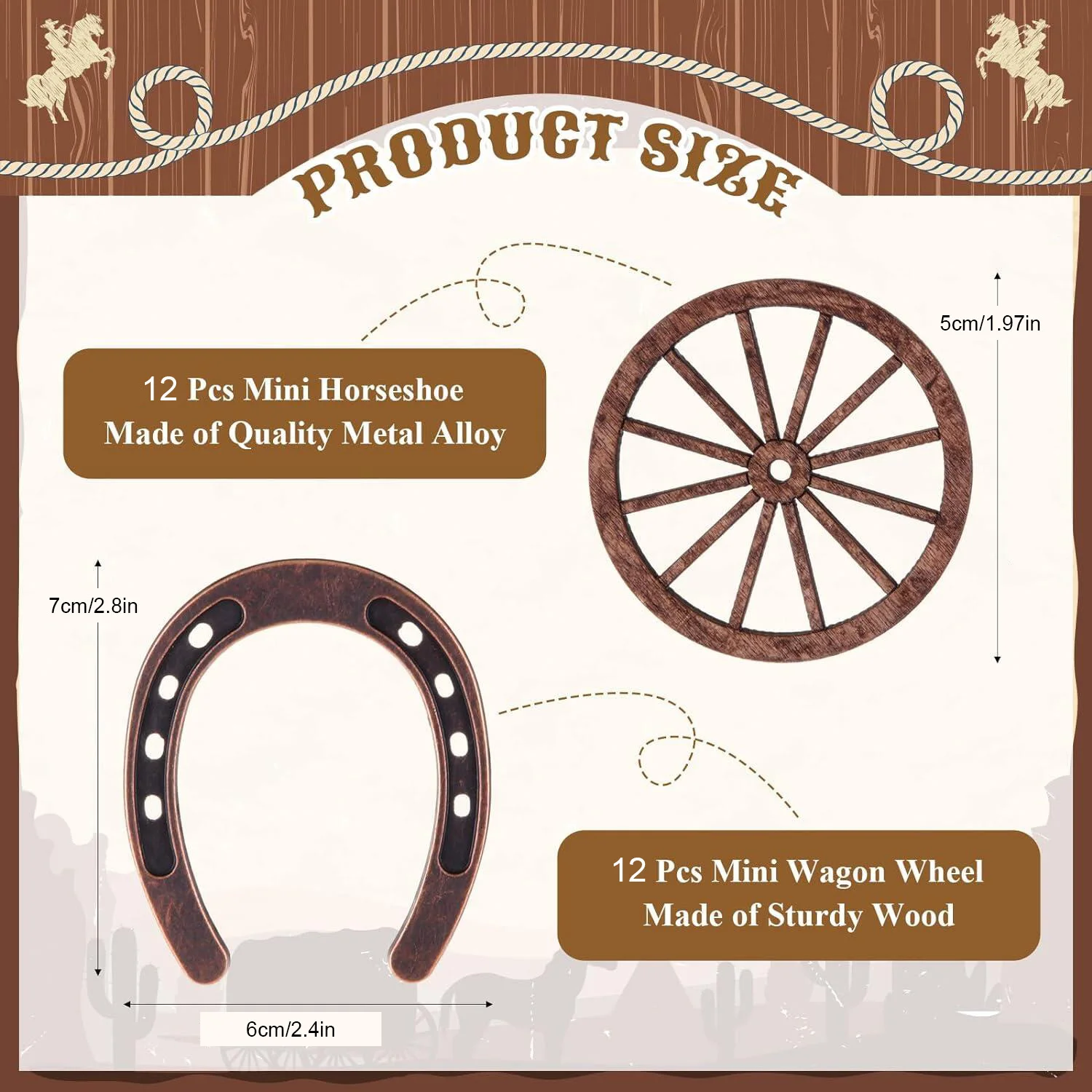 24Pcs Western Theme Party Decorations Birthday Table Centerpieces Mini Horseshoes Cowboy Hats Wagon Wheel for Crafts Wedding