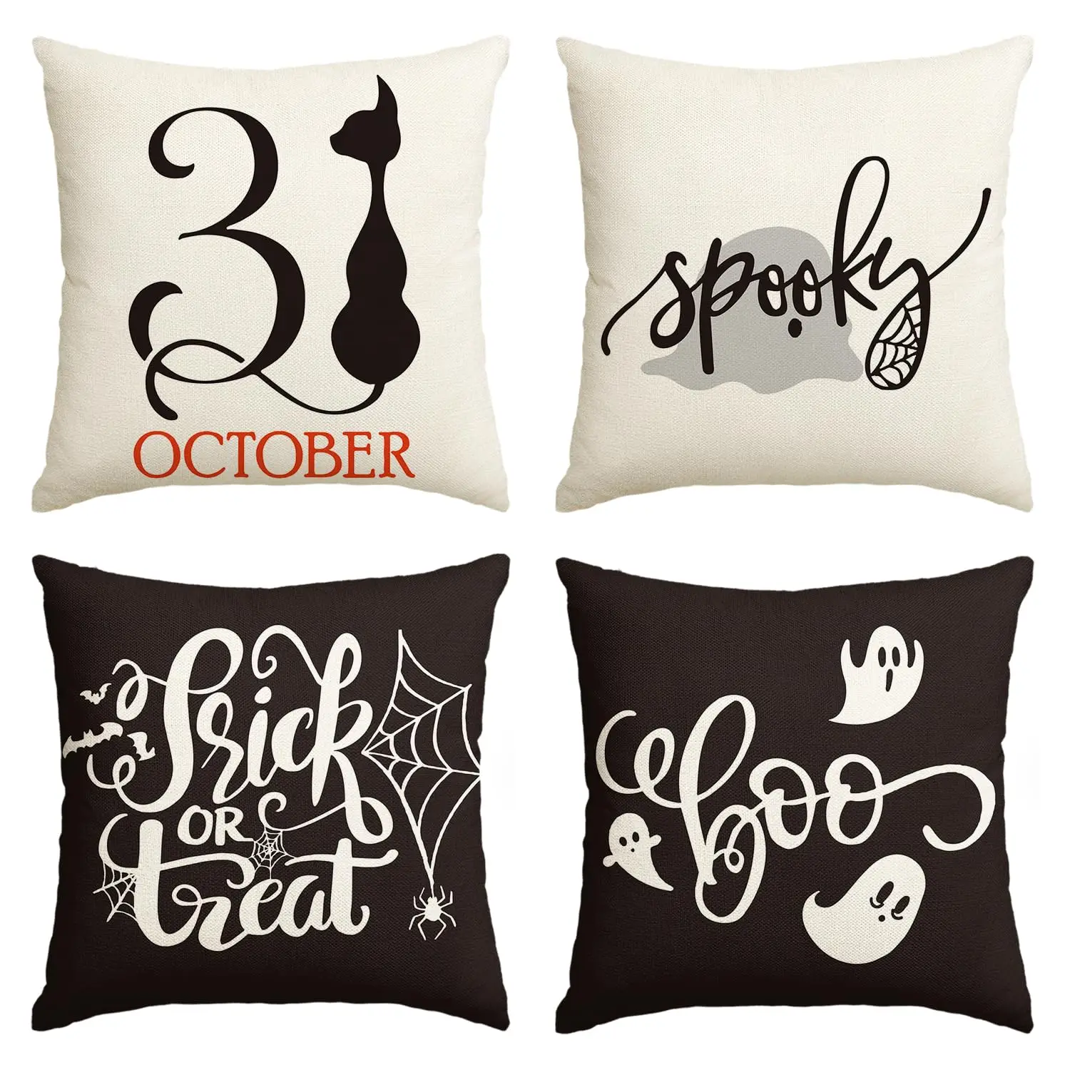 

Halloween Saying Throw Pillow Cover, 18 x 18 Inch Fall Farmhouse Cushion Case for Sofa Couch Set of 4