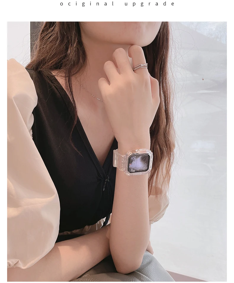 Für Apple Watch Armband 44mm 40mm 45mm 46mm 42mm 41mm Transparentes Silikonarmband iWatch Series 12 11 10 9 8 7 6 3 SE Gehäuse+Armbänder – Detail 3
