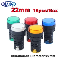 10pcs/lot Waterproof AD16-22DS 22mm 12V24V220V Red Blue Green White Yellow Panel Mount Signal Power Led Indicator Light