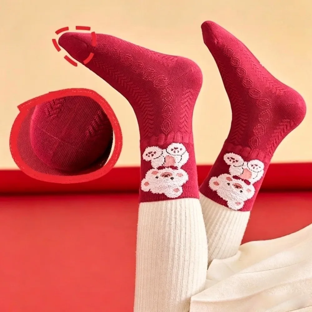 Soft Red Color Mid Calf Socks Soft Cotton Sweet Design Girls Socks Lace Trim Knee High Length Holiday Socks New Year Holiday