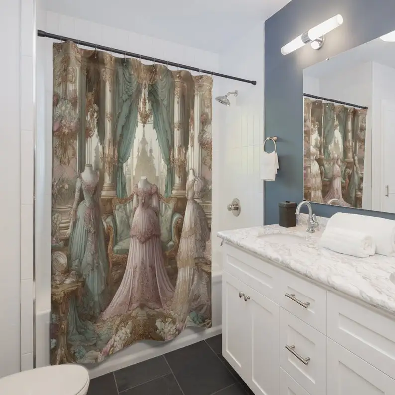 

Regencycore Chic Shower Curtain - Watercolor Floral, Victorian Style Bathroom Decor