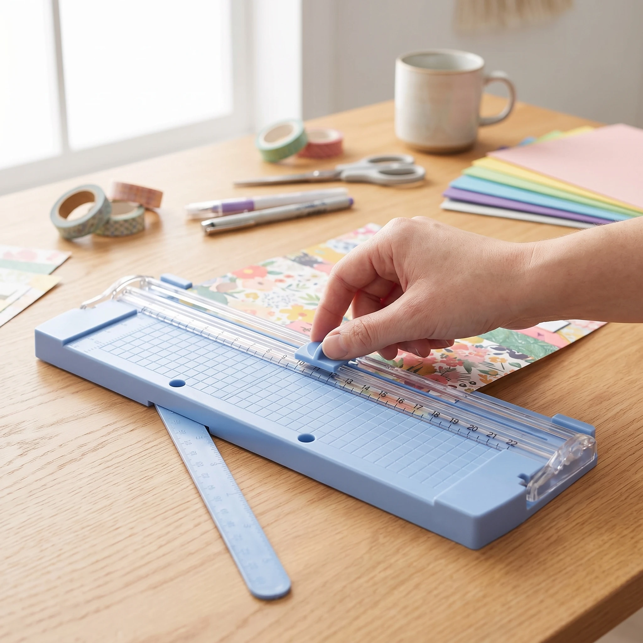 JEF 8,7-Zoll-Papierschneider, tragbarer Papierschneider mit Sicherheitsschutz und Seitenlineal für A4-Papier, Karton, Etiketten und Scrapbooking