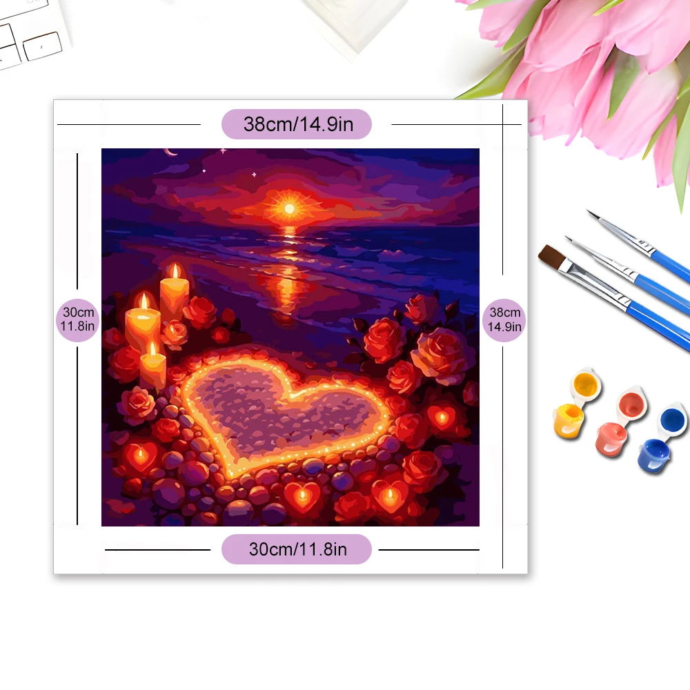 Evershine Landscape Pictures By Numbers Seaside Love Heart Drawing On Canvas Handpainted Painting Art Rose Coloring Handicraft