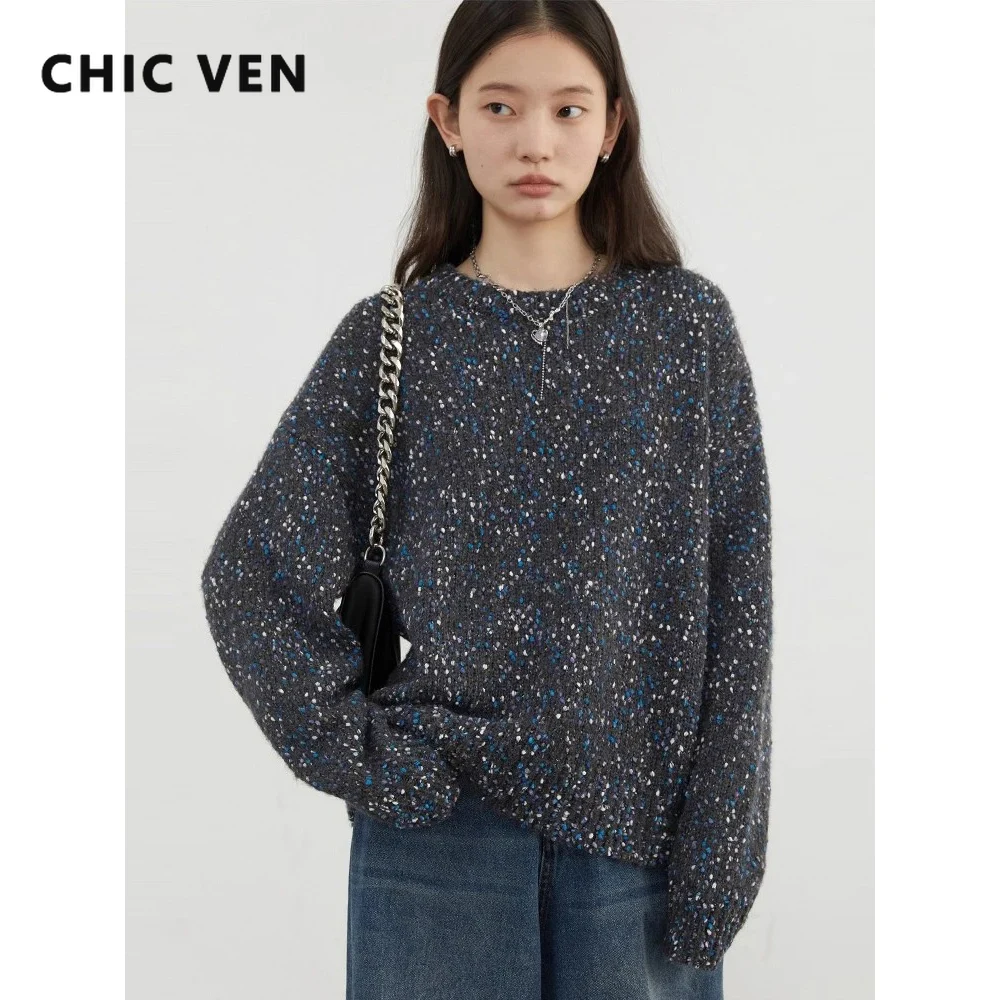 

CHIC VEN Women Sweaters Casual Loose O-Neck Dot Knitted Texture Pullover Korean Jumpers Female Tops Autumn Winter New 2025