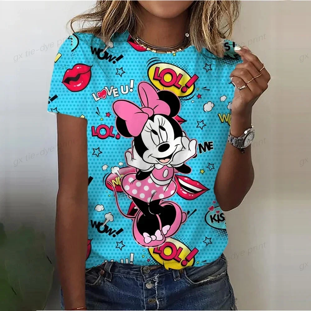 Disney Summer Women Minnie Mouse T-shirt Cute Cartoon Tops Tees Female Fashion Short Sleeve Clothing Ladies Vintage Streetwear