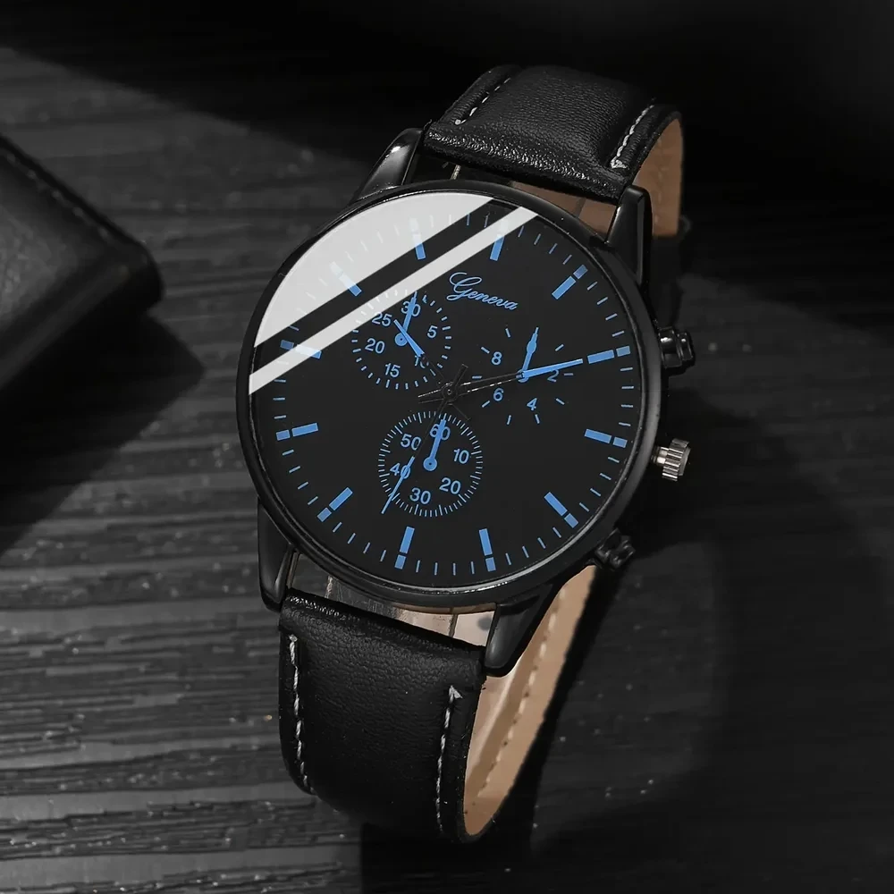 Watch + Bracelet 2023 Minimalist Men\'s Fashion Ultra Thin Watches Simple Men Business PU Leather Strap Quartz Watch