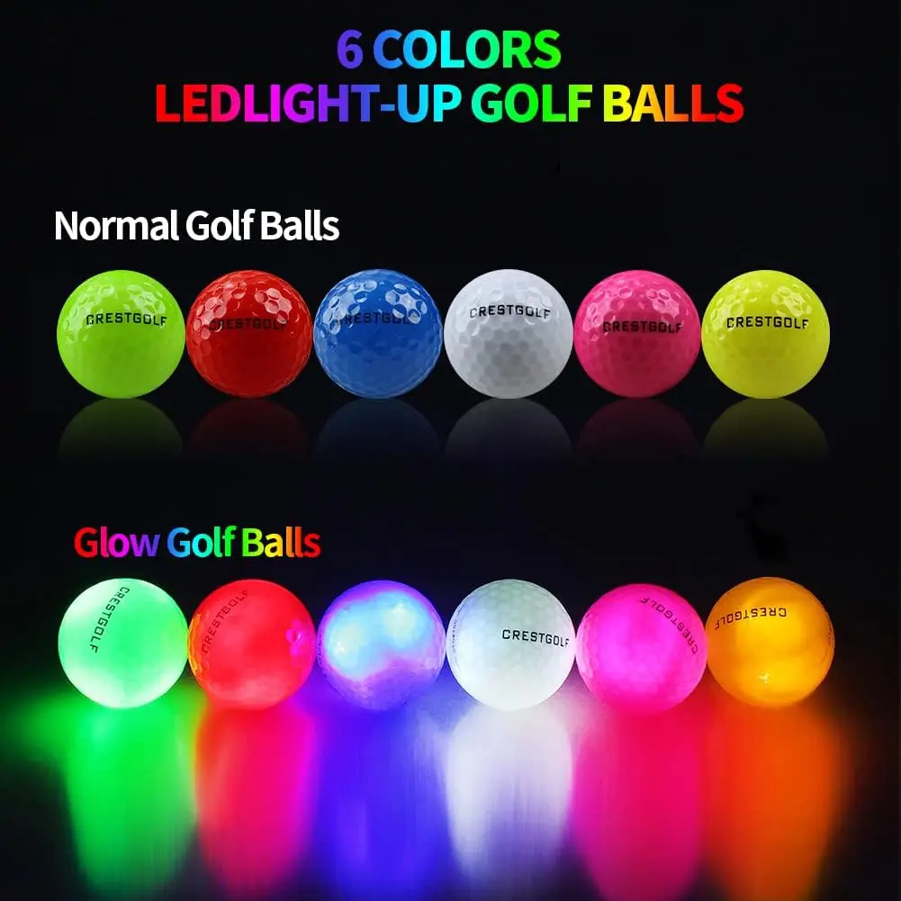 Crestgolf LED Golf Balls for Night Glow in The Dark Golf Ball with 4 Light Super Bright Six Colors Best Golf Gift for Golfers