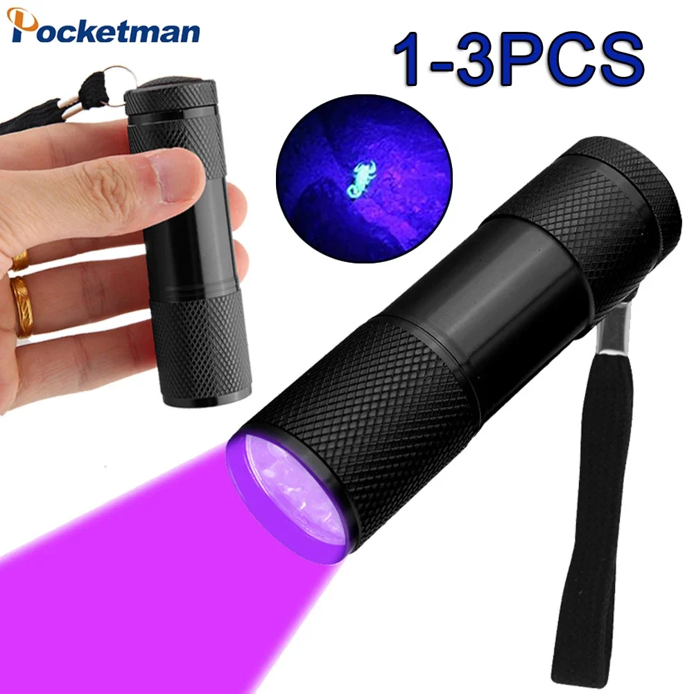 9LED UV Mini Flashlight 395nm Black Light Flashlights Ultraviolet Lamp Torch UV Light Detector for Pet Urine Stain Scorpion