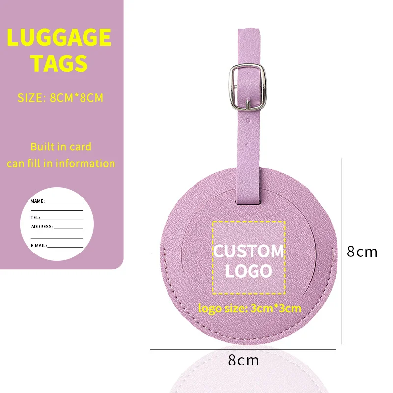 Customized round luggage tag with PU leather anti loss hang tag, multi-color mixed batch, manufacturer customization
