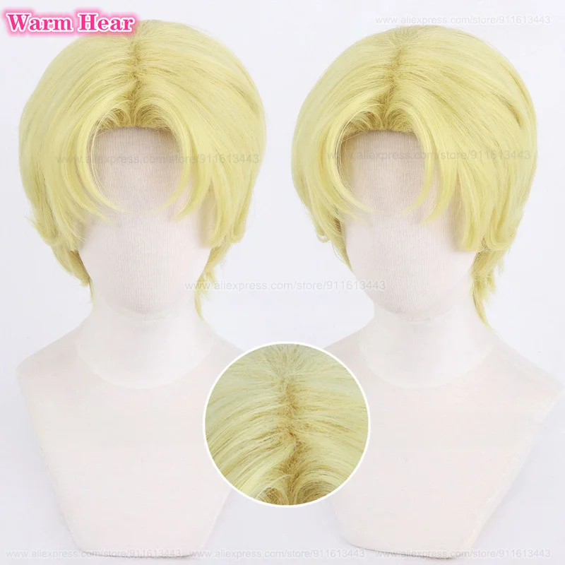 

New! Anime Zeke Jaeger Synthetic Hair Short 28cm Golden Cosplay Anime Wig Heat Resistant Hair Halloween Party Wigs + A Wig Cap