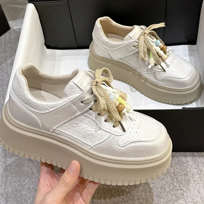 

AUTUSPIN Retro Style White Shoes for Women Winter Genuine Leather Leisure Sneakers 2025 Street Tide Women's Casual Shoes Hot