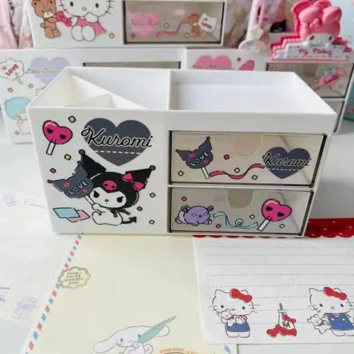 

Sanrio Cartoon Melody Desktop Stationery Storage Box Student Cute Multi Layer Drawer Pen Holder Cosmetics Jewelry Storage Rack