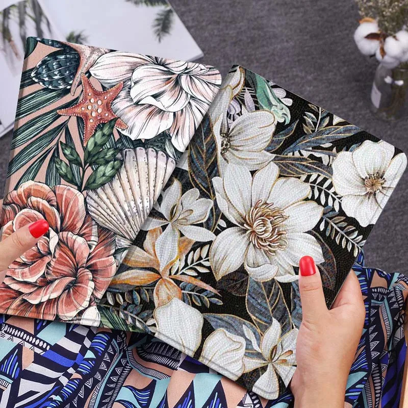 

White Floral Black Background Gift Tablet Case For Huawei Honor MatePad MediaPad Air 5 6 7 11 V6 V7 V8 V9 X9 X8 T10 T10s C5e T5