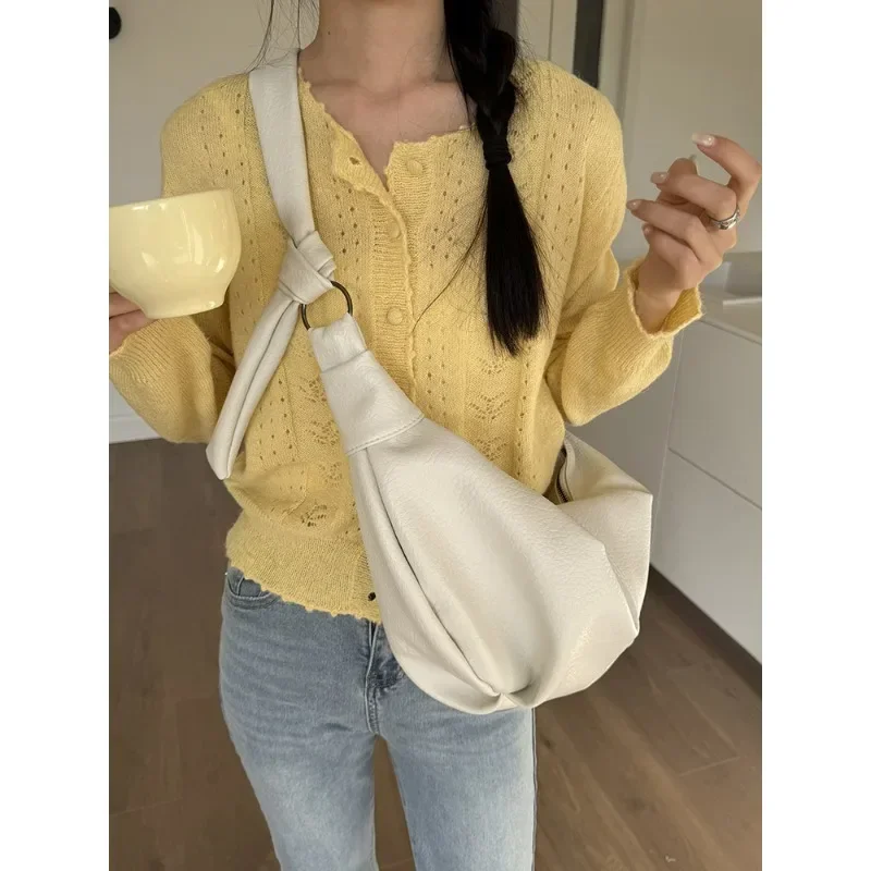 Large Capacity Retro Soft Leather Pleated Dumpling Bag Lazy Style Casual Versatile Shoulder Bag Women 2024 Autumn New Style