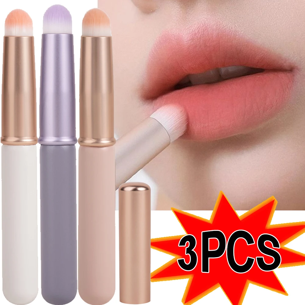 1-3PCS Mini Round Head Lip Brush with Cover Professional Portable Concealer Smudge Brushes Fiber Lips Smudging Brush Makeup Tool