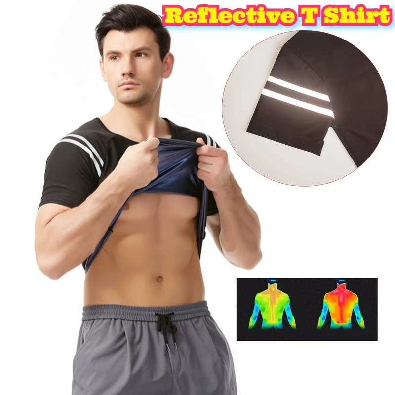 Reflective Sweat Accelerating Men Fitness Short Sleeve Shirt Lightweight Inner Lining Running Gym Workout Top High Intensity