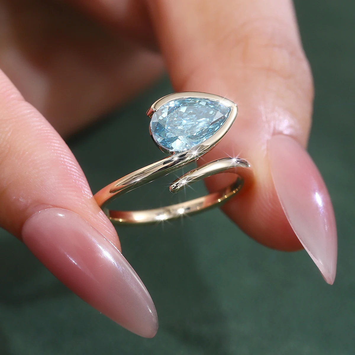 Provence Curved Ring 10K Solid Gold Lab gemstones Trendy Ring Snake Ring Everyday Open Ring Fine Jewelry Valentine's Day Gifts