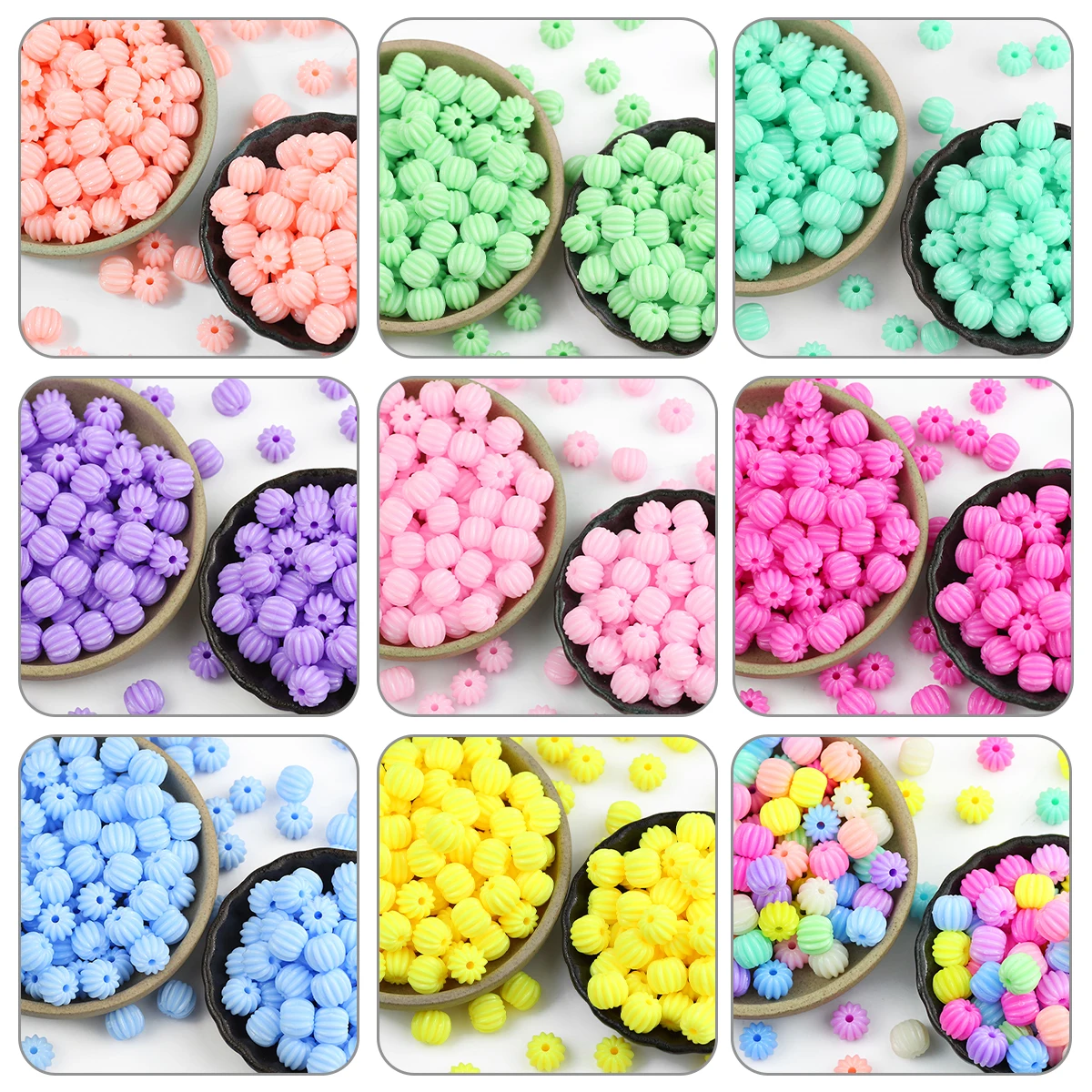 10mm 50pcs Macaron Color Acrylic Pumpkin Beads Straight Hole Loose Beads For DIY Bracelet Necklace Keychain Pendant Marking