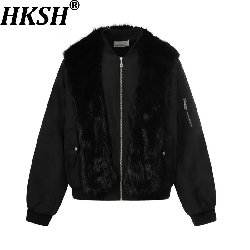 

HKSH Faux Fur Collar Hooded Cotton Jacket Men Dark Trendy Brand Winter Heavy Pleated Sleeve Design Thickened Cotton Coat HK15724
