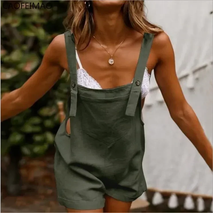 Women'S Summer Jumpsuits 2025 Linen Overalls Casual Suspender Rompers Female Solid Button Pants New Jumpsuit Women