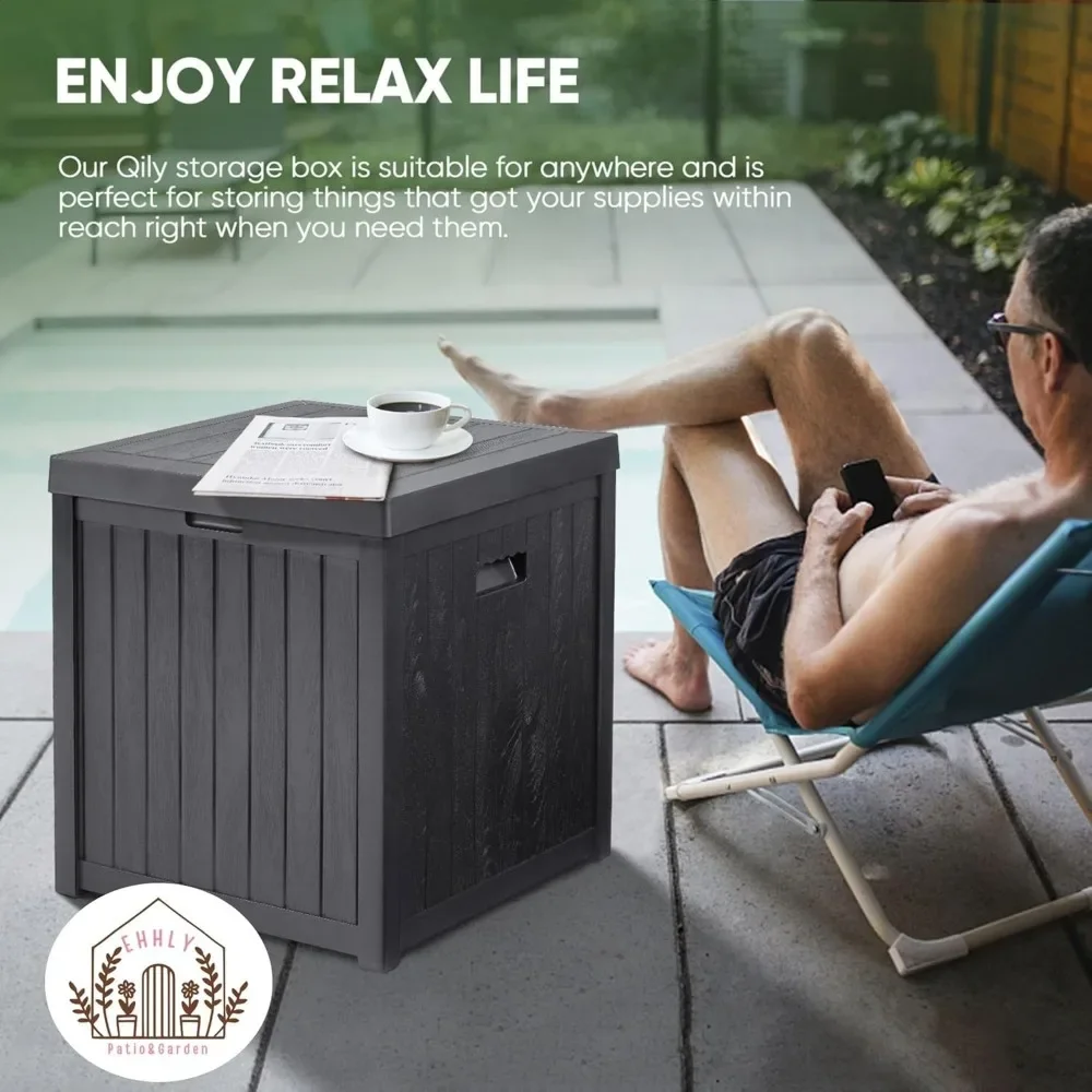 Deck Box, Small Terrace Outdoor Storage Box, Waterproof and UV Resistant Plastic Resin Swimming Pool Storage Box, Gray