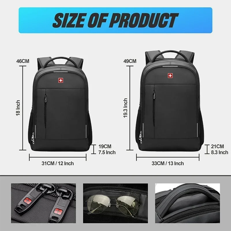 Imagem -06 - Swiss-mochila Impermeável Anti-roubo Usb para Homens Bolsa para Laptop de Grande Capacidade Mochila de Viagem Mochila Mochila de Viagem