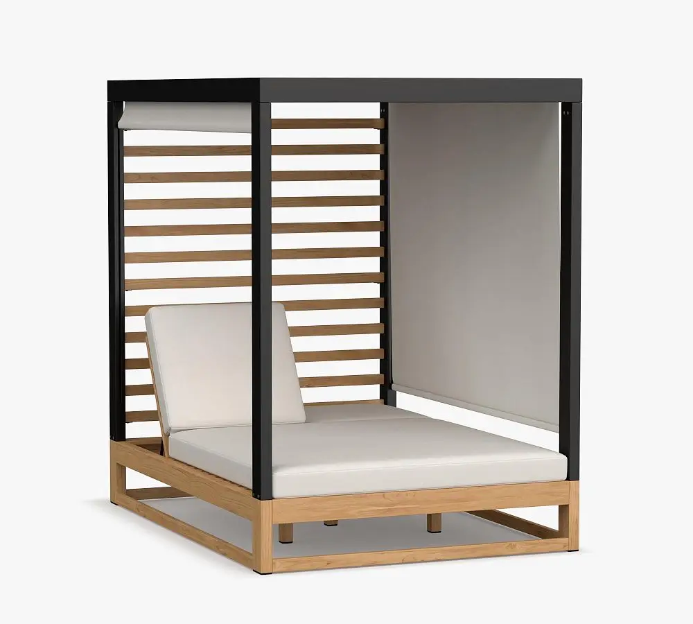 & New Arrival Modern Metal & Teak Outdoor Garden Set Double Chaise Daybed Sun Lounge Canopy Bed