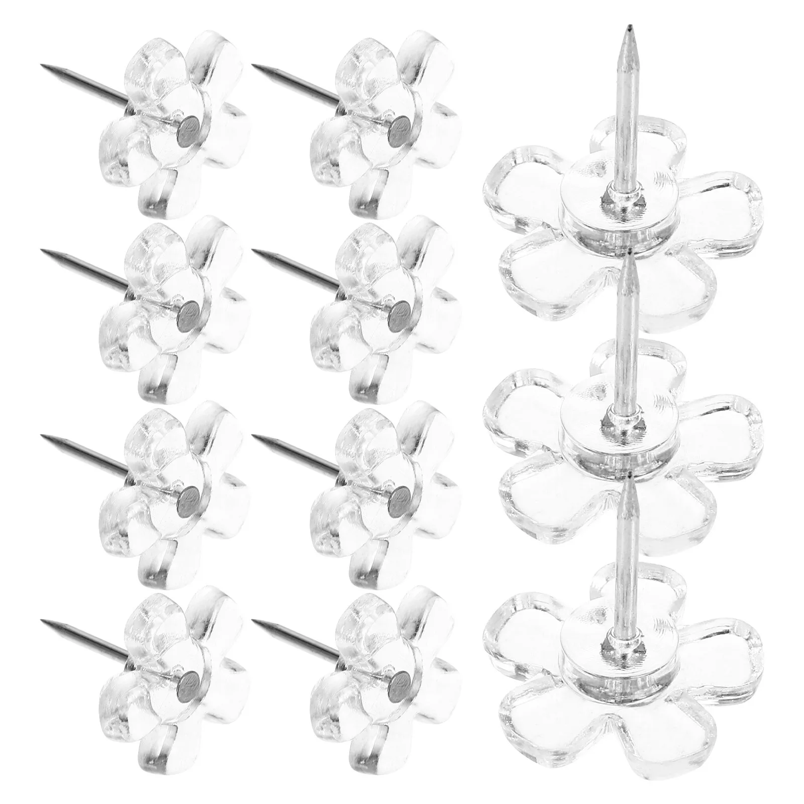

100Pcs Clear Flower Tacks Transparent Pushpins for Cork Board Bulletin Thumbtacks Map Marking Office Decor Photo Tacks