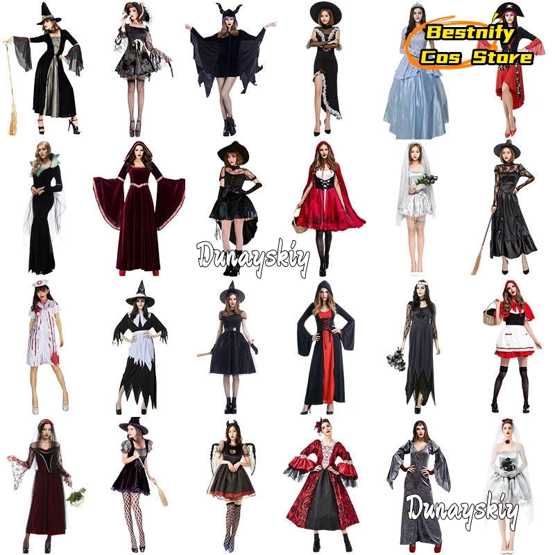 

25 Style Halloween Costume Vampire Bat Ghost Witch Angel Medieval Cosplay Clothing Women's Dress Party Carnival Jumpsuit Dresses