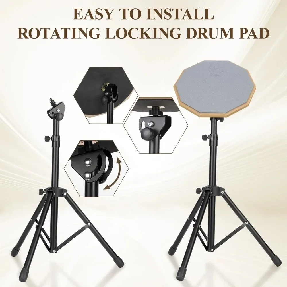 High Quality 8In Drum Practice Pad Silent Drum Pad Double Sided Drum Stand Set Adjustable Stand Carrying Bag Dumb Drum Trainer
