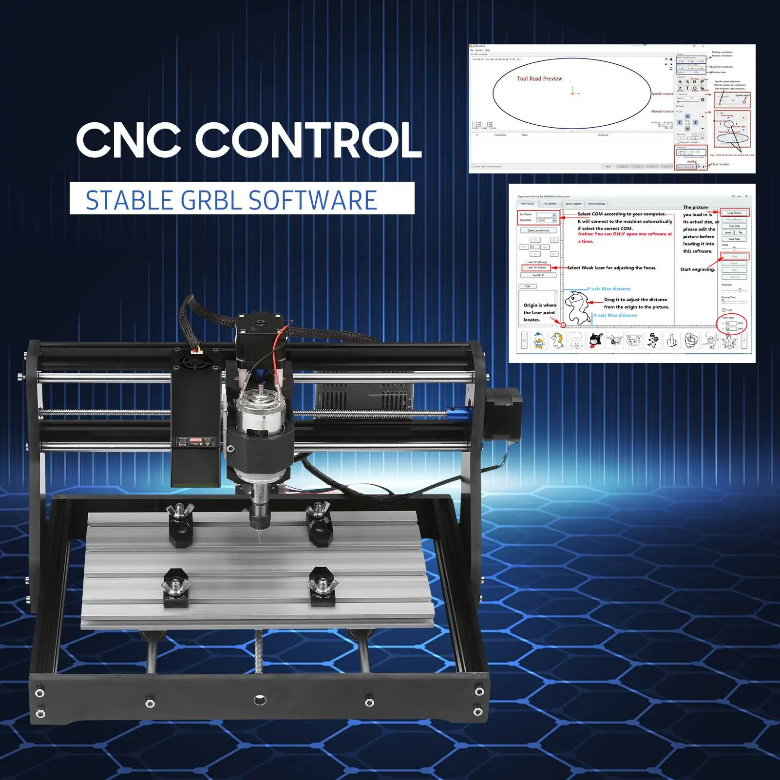 CNC 30*18 Pro Router Kit GRBL Controle 3 Axis met met Offline Controller 10W Module Plastic Acryl PCB PVC Houtsnijwerk