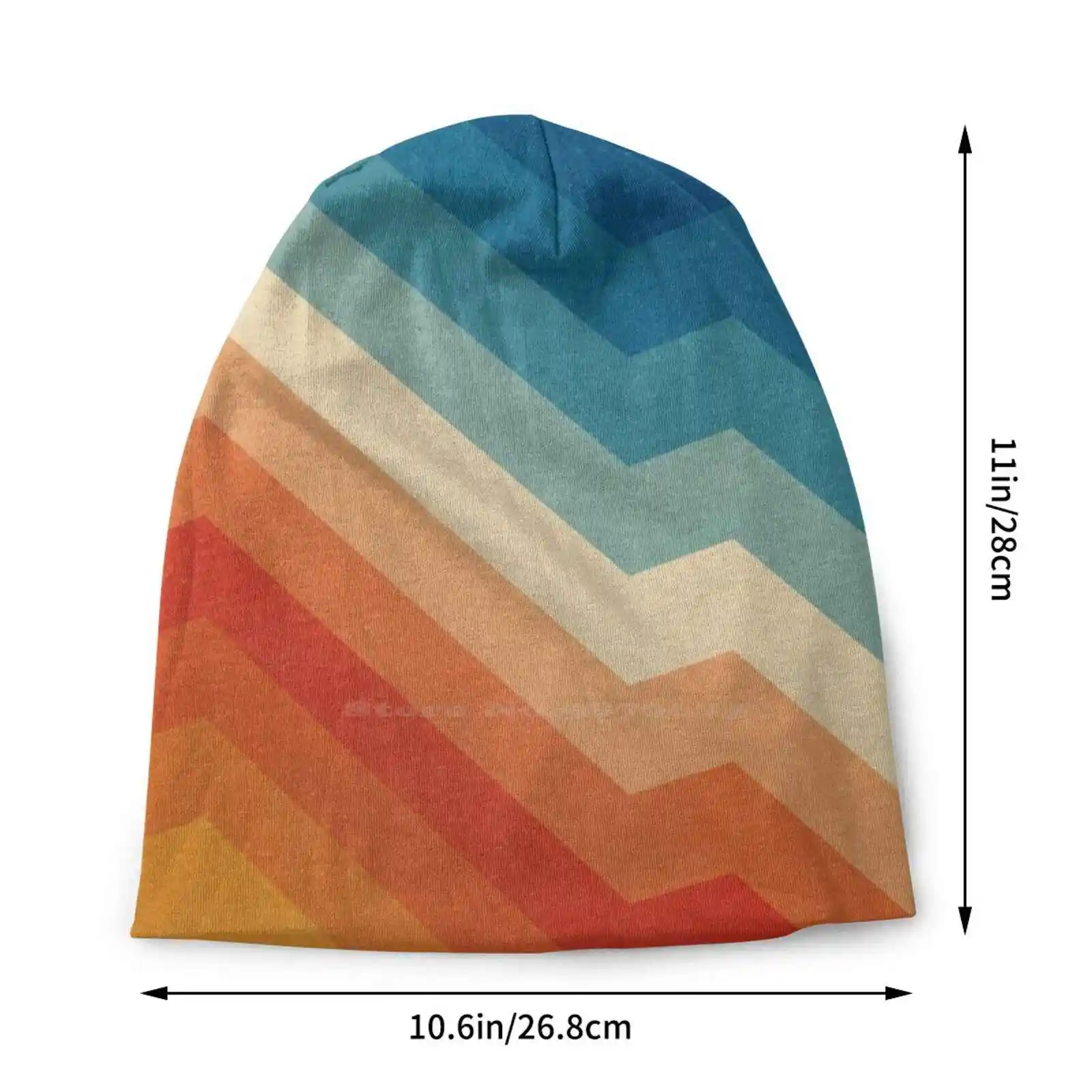 Barricade Knitted Hat Warm Beanie Outdoor Caps Abstract Pattern Bright Vibrant Geometric Angular Red Blue Orange Texture Retro